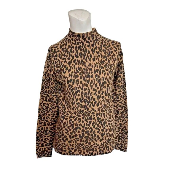 Neiman Marcus Women's Cashmere Collection Tight Knit Leopard Print Mock-Neck Sm - Picture 11 of 11
